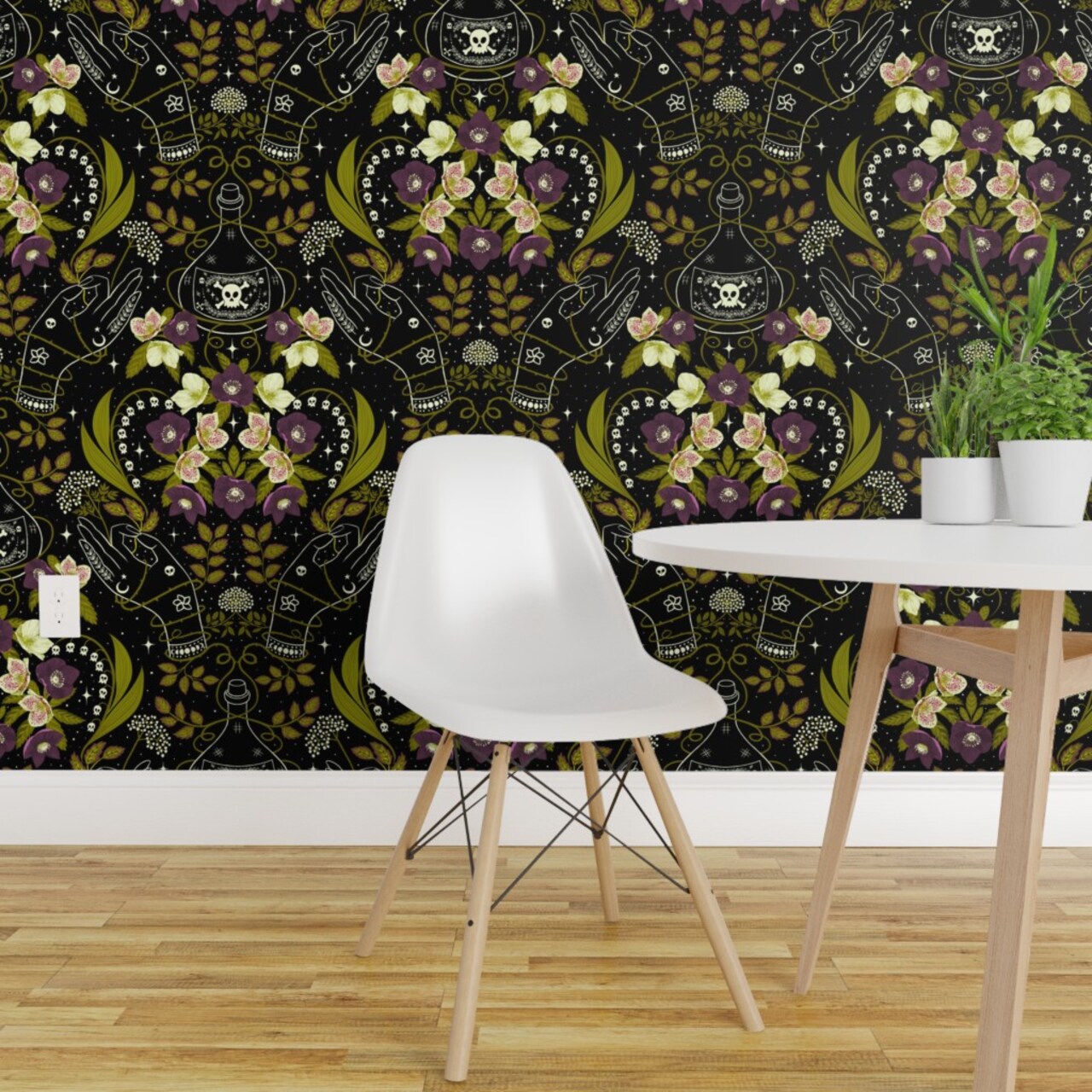 Peel & Stick Wallpaper 2FT Wide Gothic Celestial Witchy Poisonous Plants Hands Magical Custom Removable Wallpaper by Spoonflower